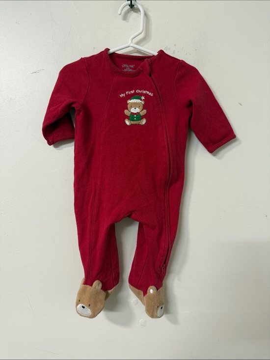 Little Me Other - Little Me Red 'My First Christmas' Bear Footed One-Piece
